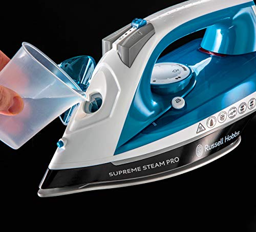 Russell Hobbs Supreme Steam Pro - Plancha de Ropa de Vapor (2600 W, Suela de Cerámica, Azul y Blanco) - ref. 23971-56