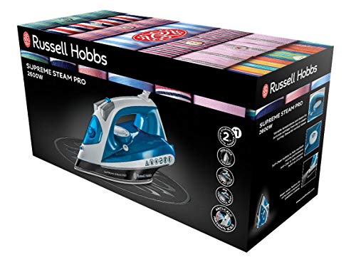 Russell Hobbs Supreme Steam Pro - Plancha de Ropa de Vapor (2600 W, Suela de Cerámica, Azul y Blanco) - ref. 23971-56