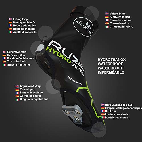 RUZER Bicicleta de Ciclismo Cubrebotas Impermeables Resistente al Viento Resistente a la Intemperie Cubre protección Reflectante Cubiertas de Neopreno Kevlar (Grande-XL: UK9/EU43 to UK12/EU47)