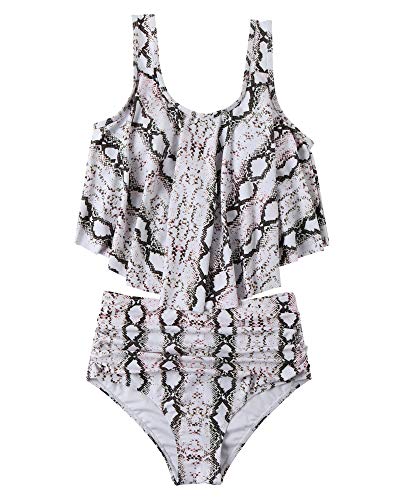 RXRXCOCO - Traje de baño de tiro alto para disimular abdomen, talla grande, para mujer Serpiente M