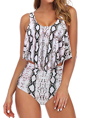 RXRXCOCO - Traje de baño de tiro alto para disimular abdomen, talla grande, para mujer Serpiente M