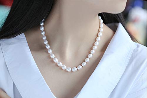 RXSHOUSH Collar de Perlas de Agua Dulce de la Mujer, Collar de Perlas de arroz en Forma de 6-10 mm, de Gama Alta joyería Caja de Regalo Regalo para la Madre y la Novia White 43cm- 9mm-10mm