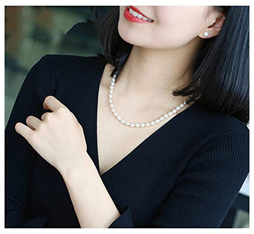 RXSHOUSH Collar de Perlas de Agua Dulce de la Mujer, Collar de Perlas de arroz en Forma de 6-10 mm, de Gama Alta joyería Caja de Regalo Regalo para la Madre y la Novia White 43cm- 9mm-10mm