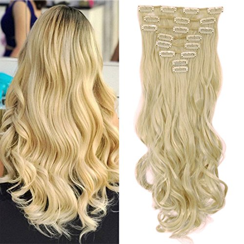 S-noilite® 17" (43 cm) extensiones de cabello cabeza completa clip en extensiones de pelo Ombre ondulado rizado - Blanqueador rubio