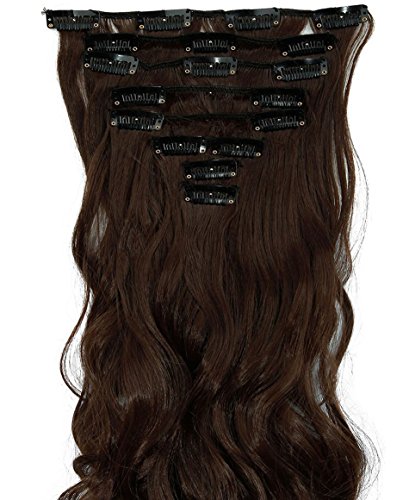 S-noilite® 17" (43 cm) extensiones de cabello cabeza completa clip en extensiones de pelo Ombre ondulado rizado - marrón medio