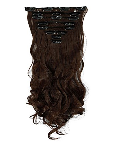 S-noilite® 17" (43 cm) extensiones de cabello cabeza completa clip en extensiones de pelo Ombre ondulado rizado - marrón medio