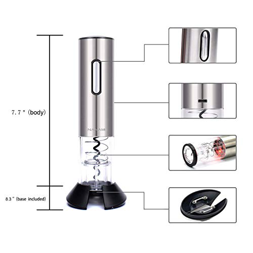 Sacacorchos Eléctrico Inalámbrico de NANAMI, Estuche con Cortador de Cápsulas y Base de Recarga, El regalo Ideal para los Amantes del Vino y la Enología