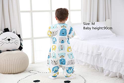 Saco de dormir para bebé con patas, con forro de invierno cálido, manga larga, saco de dormir de invierno con soporte 3,5 tog azul azul Talla:L/Körpergröße 80cm-90cm