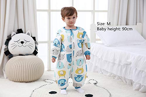 Saco de dormir para bebé con patas, con forro de invierno cálido, manga larga, saco de dormir de invierno con soporte 3,5 tog azul azul Talla:L/Körpergröße 80cm-90cm