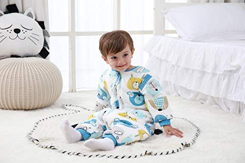 Saco de dormir para bebé con patas, con forro de invierno cálido, manga larga, saco de dormir de invierno con soporte 3,5 tog azul azul Talla:L/Körpergröße 80cm-90cm