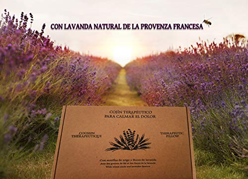 Saco semillas microonda, saco térmico de semillas con funda lavable 100% algodón con lavanda natural y trigo(48x15). Cojín térmico para cervicales y cólicos. Retención de frió y calor (lavanda)