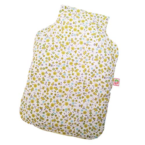Saco Térmico Semillas con Forma Botella de Agua Caliente - Bolsa de Calor para Calentar en Microondas (32x22 cm) - Cojín de Semillas con Funda Lavable, Tela de Algodón 100% y Olor a Lavanda (Flores)