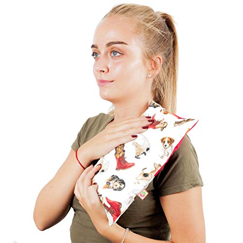 Saco Térmico Semillas Multiusos - Almohada para Calentar en Microondas (30x17 cm) - Bolsa de Calor - Cojín de Semillas con Funda Lavable, Tela de Algodón 100% y Olor a Lavanda (Perritos)