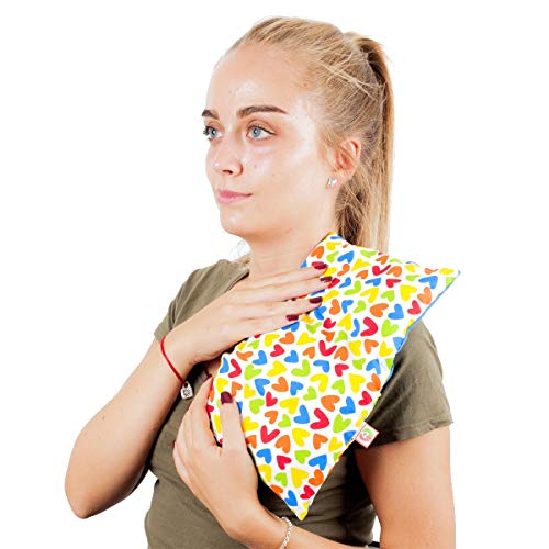 Saco Térmico Semillas Multiusos - Almohada para Calentar en Microondas (30x17 cm) - Bolsa de Calor - Cojín de Semillas con Funda Lavable, Tela de Algodón 100% y Olor a Lavanda (Corazones)