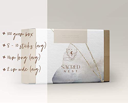 Sacred Nest Premium Palo Santo con ritual MP3 | Paquete de 100 g con 8-10 palitos difuminantes | Madera chunky, de alta resina | Varillas de incienso de limpieza de energía