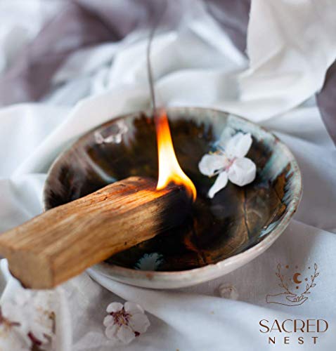 Sacred Nest Premium Palo Santo con ritual MP3 | Paquete de 100 g con 8-10 palitos difuminantes | Madera chunky, de alta resina | Varillas de incienso de limpieza de energía