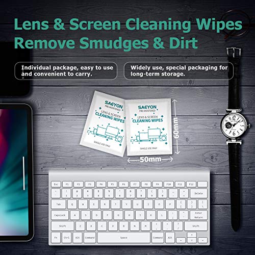 SAEYON [60 Piezas] Desechables Toallitas Limpia Lentes, Secado Rápido Toallitas Limpia Gafas/Anteojos/Cámara/Móviles/Parabrisas Toallitas de Limpieza para Pantalla, Embalaje Individual 155 x 120 mm