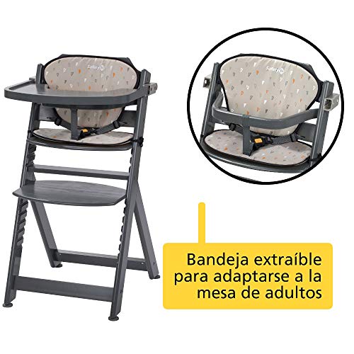 Safety 1st Timba con cojín, Trona de madera evolutiva, Trona para bebés con bandeja extraíble, Silla de altura regulable crece con el niño 6 meses - 10 años, color Natural