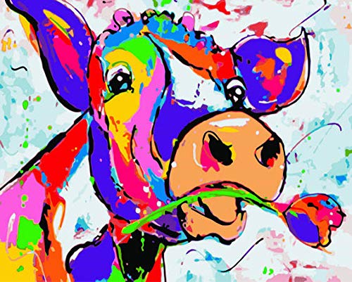 Safiman Pintura por números para Adultos, Kits de Regalo de Pintura al óleo DIY Lienzo preimpreso para decoración del hogar-Color Rosa Vaca-con Marco