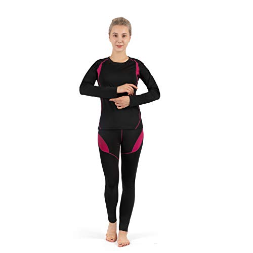 SAGUARO Ropa Interior Termica Mujer Invierno Conjunto Térmico Cálida Transpirable Set de Ropa Esquí Rosa Gr.44