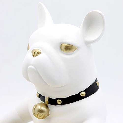 Saidan SD Figura Perro Bulldog Blanco y Dorado con Bandeja para Apoyar Las Llaves en la Entrada y Decoración