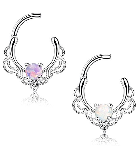 sailimue 2 Peizas 16G Acero Inoxidable Ópalo Piercing Septum Nariz Aro Piercing Daith Mujeres