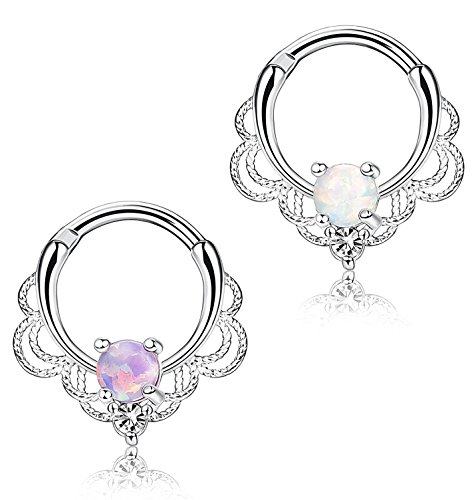sailimue 2 Peizas 16G Acero Inoxidable Ópalo Piercing Septum Nariz Aro Piercing Daith Mujeres
