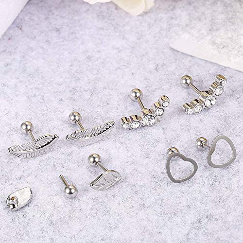 Sailimue 4 pares Acero Inoxidable Pendientes para Mujeres Niñas Aretes Piercing Cartílago Tragus Stud Pendientes, 16G