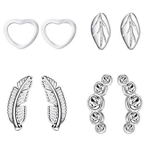 Sailimue 4 pares Acero Inoxidable Pendientes para Mujeres Niñas Aretes Piercing Cartílago Tragus Stud Pendientes, 16G