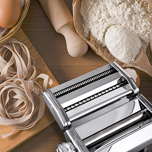 Sailnovo Máquina para Hacer Pasta Fresca Máquina de Cortar Pasta Acero Inoxidable Máquina de Cocina en Casa Máquina para Hacer Fideos Frescos Tallarines Lasañas Espaguetis