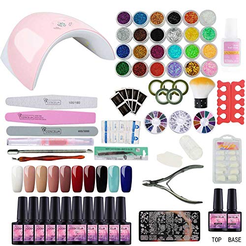 Saint-Acior 10pcs Kit Uñas de Gel Pintauñas Esmalte de Uñas Soak off 8ml Nail Dryer 36W UV/LED Lámpara Uñas Secador de Uñas Top Coat Base Coat Manicura Kit