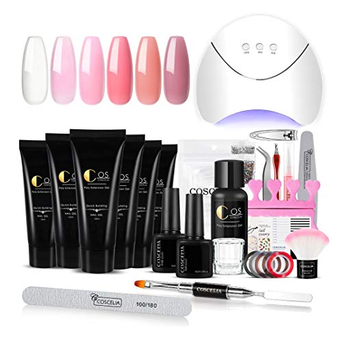 Saint-Acior 6PCS Kit de Poly UV Gel Gel Construcción Uñas Extensión de Uñas 36W UV/LED Lámpara Uñas Secador de Uñas Capa Base Capa Superior DIY Uña Arte