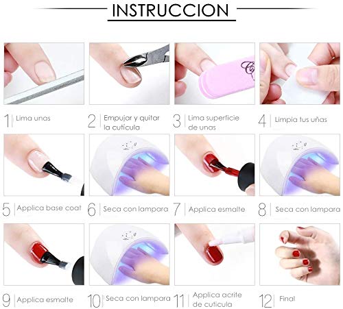 Saint-Acior Kit Uñas de Esmalte Semipermanente Gel 10 Colores 8ml 24W UV/LED Lámpara Secador Uñas en Gel Top coat Base Coat Manicura Kit