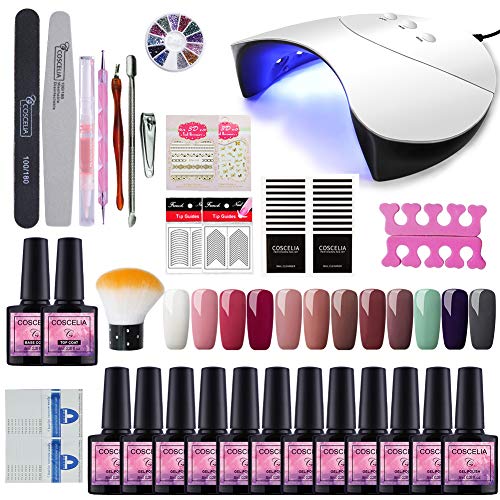 Saint-Acior UV/LED Lámpara 36W Secador de Uñas Kit Uñas de Gel 12PCS Gel Uñas Esmalte Semipermanente Soak off 8ml Capa Base Capa Superior Set de Manicura