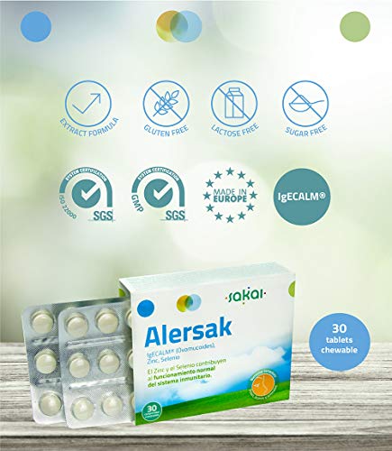 Sakai –Alersak –Bienestar inmediato ante los alérgenos comunes: polen, ácaros y pelos de animales. Ayuda a combatir la congestión nasal y los síntomas de la alergia. – Con IgECALM®, Zinc y Selenio