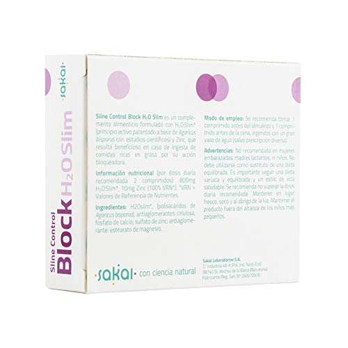 Sakai – Block H2O Slim, 30 comprimidos. Bloquea tus excesos. H2OSlim®y Zinc. Bloquea las Grasas y controla los Carbohidratos. Actúa desde la primera toma