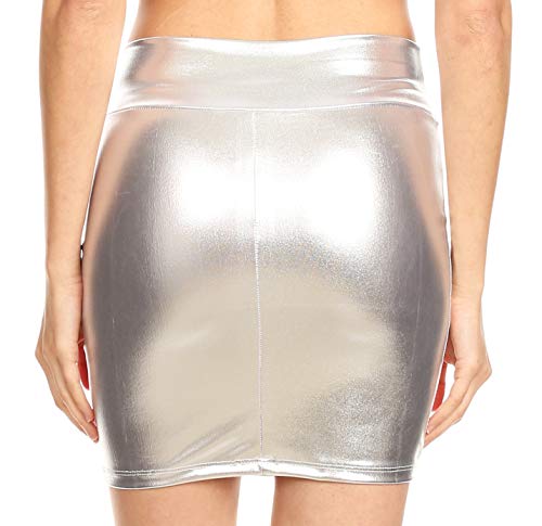Sakkas 18-5220 - Falda de Fiesta con lápiz elástico, elástico, Brillante y Atractivo para Mujer, Hecha en EE. UU. - Plateado - L