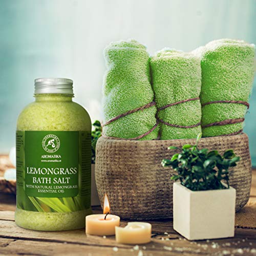 Sal de Baño de Lemongrass 600g - Sal Marina con Aceites Esenciales de Lemongrass para Dormir - Cuidado Corporal - Relajación - Spa
