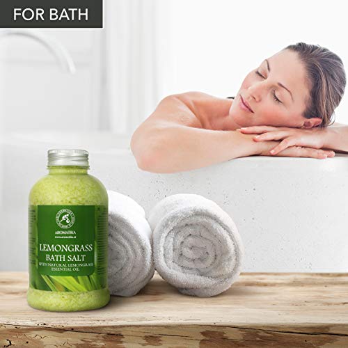 Sal de Baño de Lemongrass 600g - Sal Marina con Aceites Esenciales de Lemongrass para Dormir - Cuidado Corporal - Relajación - Spa