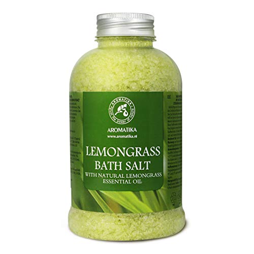 Sal de Baño de Lemongrass 600g - Sal Marina con Aceites Esenciales de Lemongrass para Dormir - Cuidado Corporal - Relajación - Spa