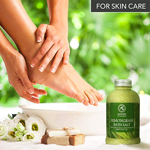 Sal de Baño de Lemongrass 600g - Sal Marina con Aceites Esenciales de Lemongrass para Dormir - Cuidado Corporal - Relajación - Spa
