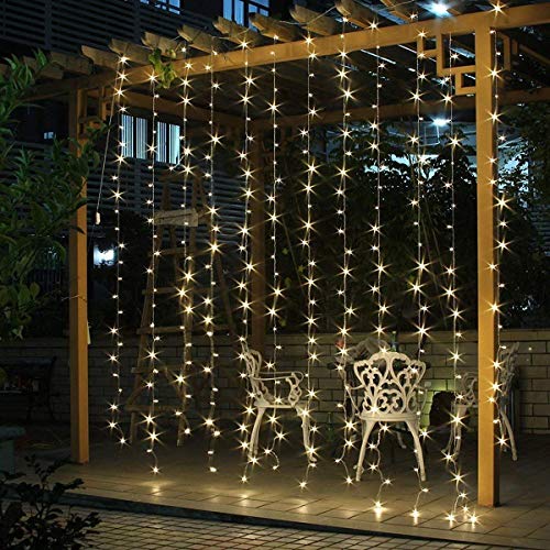 SALCAR Cortina de Luces LED, 6 * 3m LED Cadena, Impermeable 600 LED Tira para Sala de Estar, jardín, terraza, Fondo de TV, Patio, etc. - Blanco cálido