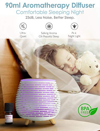 SALKING Humidificador Aceites Esenciales, Difusor de Aromaterapia con Rosa Aceite Esencial, Difusor Ultrasonico de Aceites Esenciales con LED de 7 Colores, 2 Modos Programados para Hogar,Oficina,Yoga