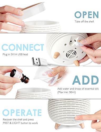 SALKING Humidificador Aceites Esenciales, Difusor de Aromaterapia con Rosa Aceite Esencial, Difusor Ultrasonico de Aceites Esenciales con LED de 7 Colores, 2 Modos Programados para Hogar,Oficina,Yoga