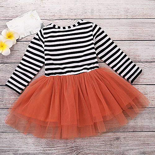 Sallydream_ Disfraz Halloween Niña Conjunto de Bebé Recién Nacida con Camisa Manga Larga Falda de Tutú Diadema y Calentador Traje de 2 Piezas para Niñas,1-5 años(Naranja,18-24 Meses)