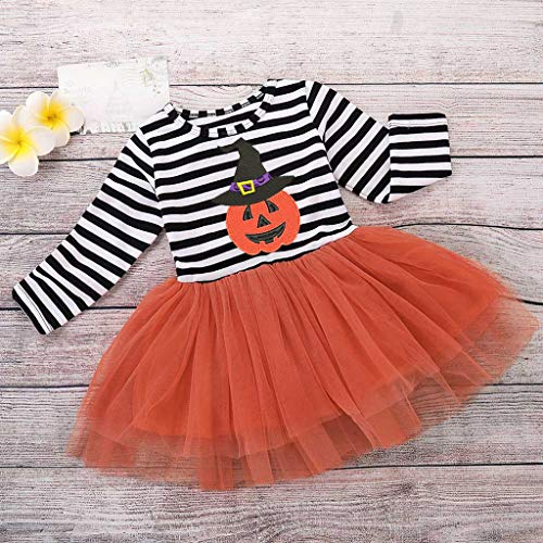 Sallydream_ Disfraz Halloween Niña Conjunto de Bebé Recién Nacida con Camisa Manga Larga Falda de Tutú Diadema y Calentador Traje de 2 Piezas para Niñas,1-5 años(Naranja,18-24 Meses)