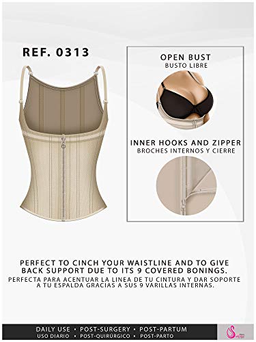 Salome 0313 Fajas Cinturilla Reductoras Adelgazantes Abdominal Postparto Colombianas Mujer Uso Diario Busto Abierto Control Espalda Alta Beige 3XL