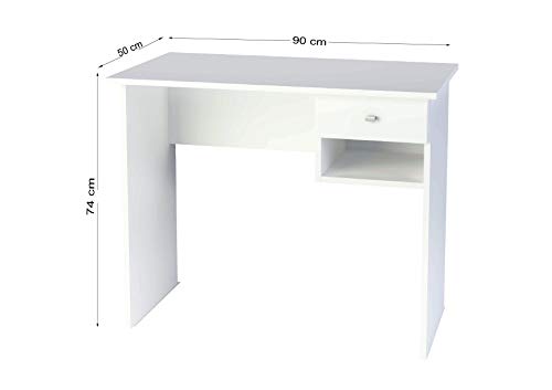 Samblo Ecritorio con cajón (varios colores) mesa de estudio de 90 cm de ancho, Hana, melamina color blanco