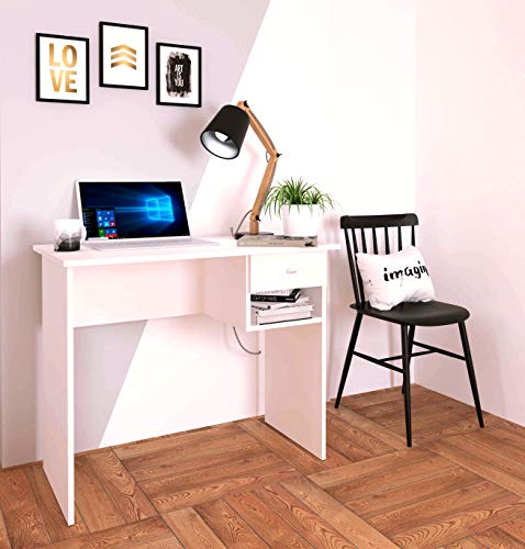 Samblo Ecritorio con cajón (varios colores) mesa de estudio de 90 cm de ancho, Hana, melamina color blanco