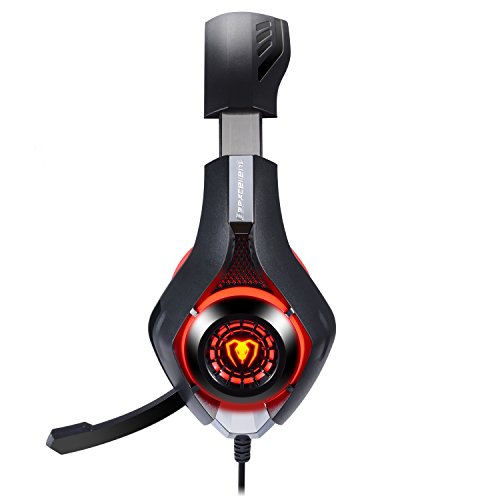 Samoleus - Auriculares de 3,5 mm en estéreo para videojuegos con iluminación LED, compatible con Playstation 4 PS4 y ordenador, con cancelación de sonido y control de volumen rojo